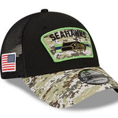 New Era Men's Black/Camo Seattle Seahawks 2021 Salute To Service Trucker 9FORTY Snapback Adjustable Hat