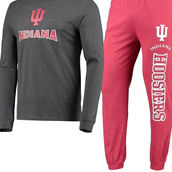 Men's Concepts Sport Heathered Crimson/Heathered Charcoal Indiana Hoosiers Meter Long Sleeve Hoodie T-Shirt & Jogger Pants Set