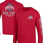 Champion Men's Scarlet Ohio State Buckeyes Team Stack 3-Hit Long Sleeve T-Shirt