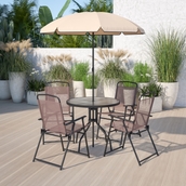 Flash Furniture 6 Piece Patio Set w/ Table, Umbrella and 4 Chairs