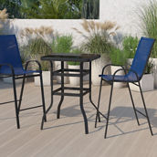 Flash Furniture 3 Piece Glass Bar Patio Table Set with 2 Barstools