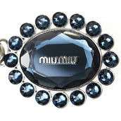 Miu Miu Trick Oval Charm Key Chain with Dark Blue Crystal