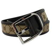 Gucci Guccisssima Brown and Beige Canvas Leather Trim Belt Size 95/38