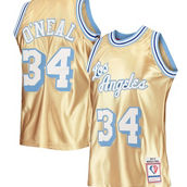 Mitchell & Ness Men's Shaquille O'Neal Gold Los Angeles Lakers 75th Anniversary 1996/97 Hardwood Classics Swingman Jersey