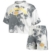 NBA Exclusive Collection Women's White/Black Los Angeles Lakers Tie-Dye Crop Top & Shorts Set