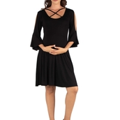 24seven Comfort Apparel Maternity Knee Length Cold Shoulder Dress