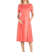 24seven Comfort Apparel Maternity Midi Dress with Short Sleeve and Pocket Detail