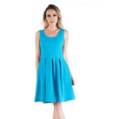 24seven Comfort Apparel Sleeveless Pleated Skater Dress with Pockets