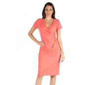 24seven Comfort Apparel Womens Short Sleeve Knee Length Faux Wrap Dress