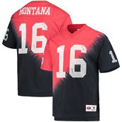Mitchell & Ness Men's Joe Montana Black/Red San Francisco 49ers Retired Player Name & Number Diagonal Tie-Dye V-Neck T-Shirt
