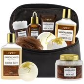 Lovery Luxury Spa Kit for Men - Sandalwood Bath Set - in Brown Leather Cosmetic Bag