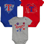 Outerstuff Girls Newborn & Infant Royal/Red/Heathered Gray Texas Rangers 3-Pack Batter Up Bodysuit Set