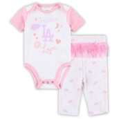 Outerstuff Newborn & Infant White/Pink Los Angeles Dodgers Spreading Love Bodysuit & Tutu with Leggings Set