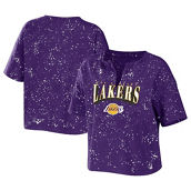 WEAR by Erin Andrews Women's Purple Los Angeles Lakers Bleach Splatter Notch Neck T-Shirt