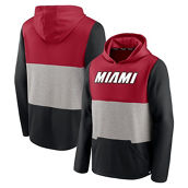 Fanatics Branded Men's Red/Black Miami Heat Linear Logo Comfy Colorblock Tri-Blend Pullover Hoodie