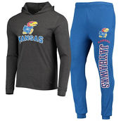 Men's Concepts Sport Royal/Charcoal Kansas Jayhawks Meter Long Sleeve Hoodie T-Shirt & Jogger Pants Sleep Set