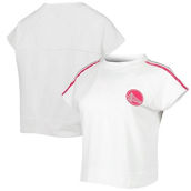 Lusso Women's Lusso White Golden State Warriors Margot Cropped Tri-Blend Cap Sleeve Sweatshirt