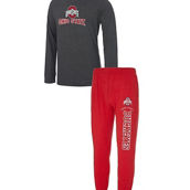 Men's Concepts Sport Heathered Scarlet/Heathered Charcoal Ohio State Buckeyes Meter Long Sleeve Hoodie T-Shirt & Jogger Pants Set