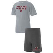 Concepts Sport Men's Gray/Heathered Charcoal Miami Heat T-Shirt and Shorts Sleep Set