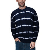 Men's Striped Tie-Dye Crewneck Cotton Sweater