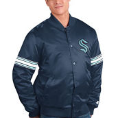 Starter Men's Deep Sea Blue Seattle Kraken Pick & Roll Satin Full-Snap Varsity Jacket