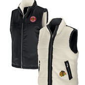 WEAR by Erin Andrews Women's Black/Cream Chicago Blackhawks Reversible Sherpa Full-Zip Vest