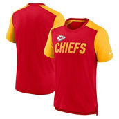 Nike Men's Heathered Red/Heathered Gold Kansas City Chiefs Color Block Team Name T-Shirt