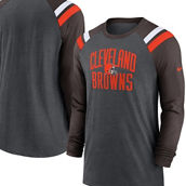 Nike Men's Heathered Charcoal/Brown Cleveland Browns Tri-Blend Raglan Athletic Long Sleeve Fashion T-Shirt