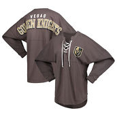 Fanatics Branded Women's Charcoal Vegas Golden Knights Spirit Lace-Up V-Neck Long Sleeve Jersey T-Shirt