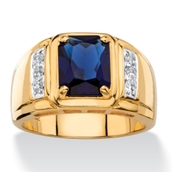 PalmBeach Men's 2.96 TCW Blue Sapphire and Diamond 18k Gold-Plated Ring