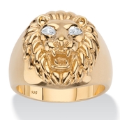 Men's Diamond Accent Lion Head Ring in 18k Gold-plated Sterling Silver