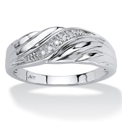 Men's Diamond Accent Solid 10k White Gold Swirled Wedding Band Ring