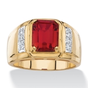 Men's 3.71 TCW Genuine Red Garnet and Diamond Classic Ring 18k Gold-Plated