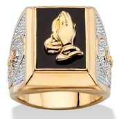 Men's Emerald-Cut Genuine Black Onyx Praying Hands Two-Tone Ring Gold-Plated