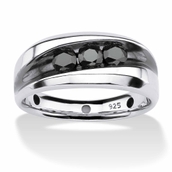 Men's 3/4 TCW Channel-Set Black Diamond Ring in Platinum-plated Sterling Silver