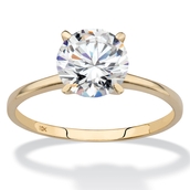 2 TCW Round Cubic Zirconia Solitaire Engagement Ring in Solid 10k Yellow Gold