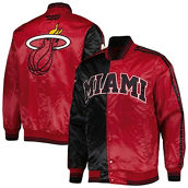 Starter Men's Black/Red Miami Heat Fast Break Satin Full-Snap Jacket