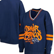 The Wild Collective Women's Navy Denver Broncos Vintage V-Neck Pullover Sweatshirt