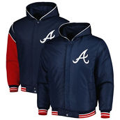 JH Design Men's Navy Atlanta Braves Reversible Fleece Full-Snap Hoodie Jacket