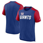 Nike Men's Heathered Royal/Heathered Red New York Giants Color Block Team Name T-Shirt