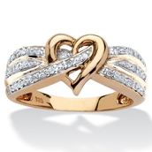 PalmBeach 1/10 TCW Diamond Crossover Heart Ring in Gold-Plated Sterling Silver