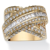3.64 TCW Baguette Cut Cubic Zirconia Yellow Gold-Plated Crossover Ring