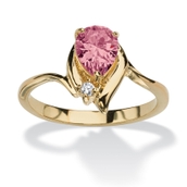 Pear-Cut Simulated Birthstone and Crystal Accent Ring Gold-Plated