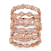 1.55 carats T.W. Five-Piece Cubic Zirconia Ring Set in Rose Gold-Plated