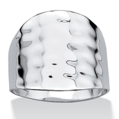 Platinum-Plated Hammered-Style Cigar Band Ring