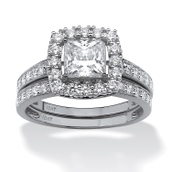 PalmBeach 2 Piece 1.93 TCW CZ Square Halo Bridal Ring Set in Solid 10k White Gold