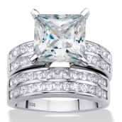 PalmBeach Princess-Cut Platinum-plated Silver Cubic Zirconia Wedding Ring Set