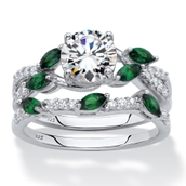 PalmBeach Platinum-plated Silver Cubic Zirconia Created Emerald Bridal Ring Set