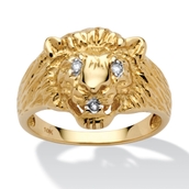Men's Diamond Accent Solid 10k Yellow Gold Lion's Head Ring