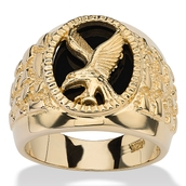 PalmBeach Men's Oval-Shaped Genuine Onyx 14k Gold-plated Sterling Silver Eagle Ring